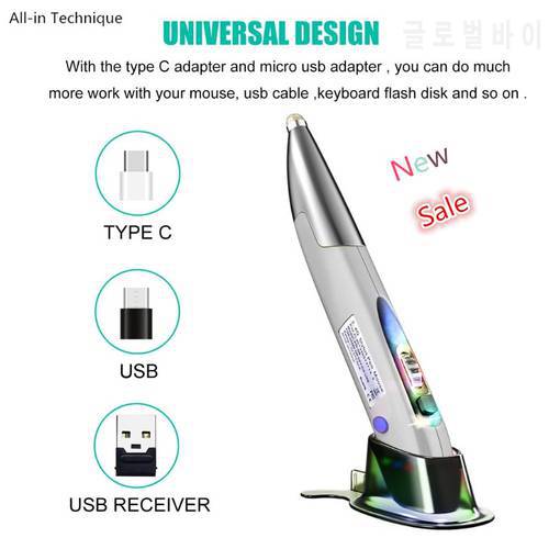 Rechargeable Right and Left Hand 1200 DPI 2.4G USB Wireless Mouse with Micro USB Type C Adapter Touch Pen Function for PC Laptop