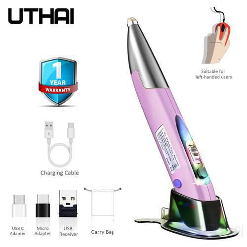 UTHAI 2020 new product explosive rechargeable mouse mouse pen 2.4G wireless pen mouse personalized creative vertical pen mouse
