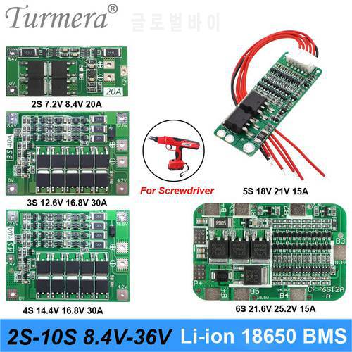 Turmera 2S 3S 4S 5S 6S 10S 13S BMS Li-ion Battery 18650 Charger PCB BMS Protected Board For screwdriver battery Lipo Cell Module