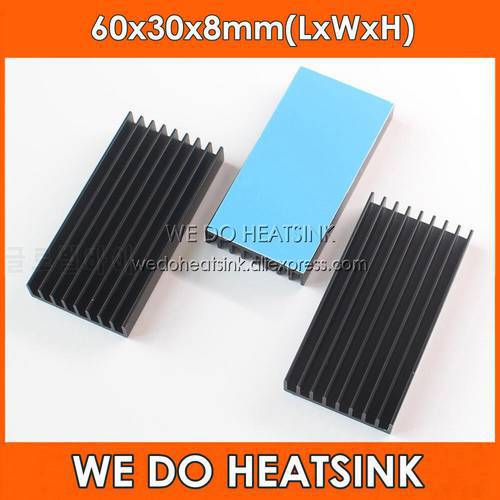 WE DO HEATSINK Silver / Black 60mm x 30mm x 8mm Aluminum Heatsinks IC Radiator 60x30x8mm With Thermal Adhesive Tape Applied