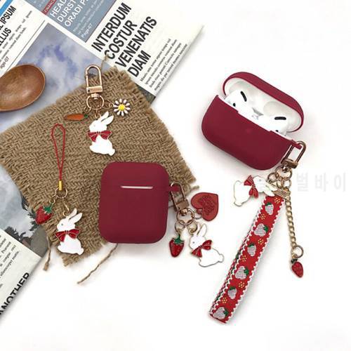 Super Cute Rabbit Keychain Decor Retro Red Silicone Earphone Case For AirPods Pro Bluetooth Headset Cover For AirPods 1 2 Cover