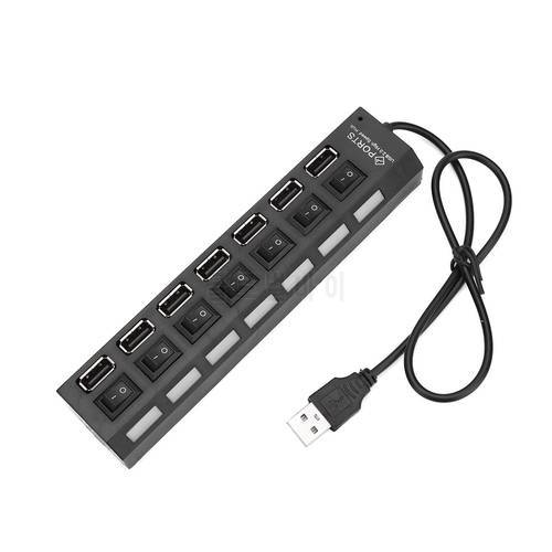 Intelligent USB 2.0 Adapter HUB 7 Port Expander Multiple High-speed LED ON/OFF Power Switch Office Computer Cables