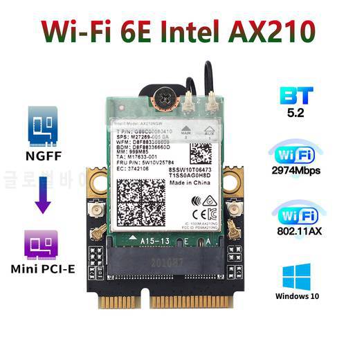 WiFi 6E AX210HMW Mini PCI-E Wifi Card For Intel AX210 5374Mbps Bluetooth 5.2 802.11ax 2.4G/5G/6G WiFi 6 AX200 Wireless Adapter