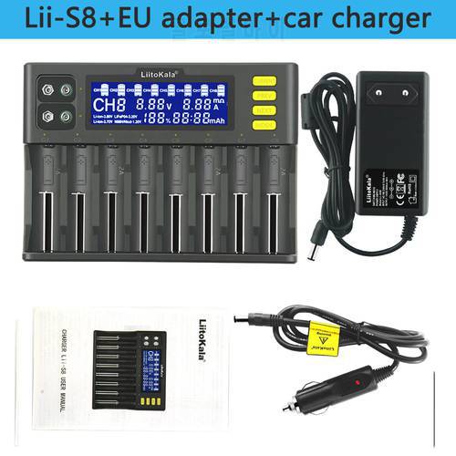 LiitoKala Lii-S8 Battery Charger Li-ion 3.7V NiMH 1.2V Li-FePO4 3.2V IMR 3.8V charger for 18650 26650 21700 26700 AA AAA