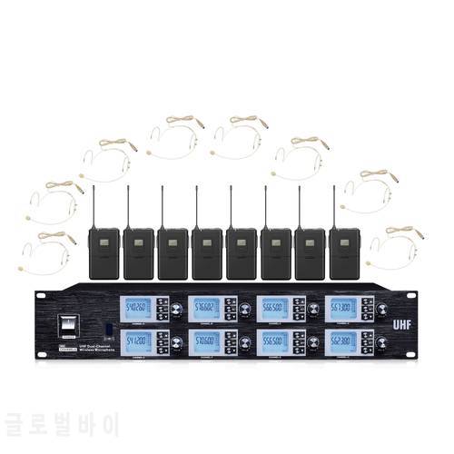 Bolymic 8 PC Cordless mics Professional Wireless Headset Microphone System for Theater Church School Stage Performance