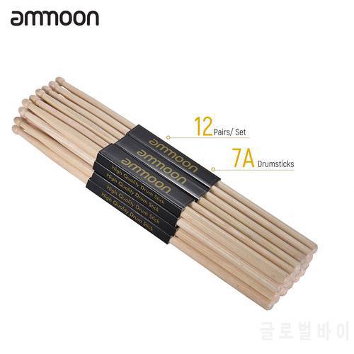 ammoon 12 Pair of 5A/ 7A Drumsticks Wooden Drum Sticks Fraxinus Mandshurica Wood Drum Set Percussion Instrument Accessories