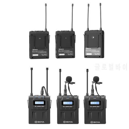 BOYA BY-WM8 Pro-K2 UHF Dual-Channel Lavalier Wireless Microphone System 2 Transmitters & 1 Receiver with LCD Screen for Canon Ni
