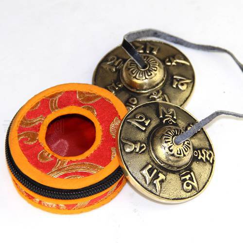 New Wholesale Dropping 2.6in/6.5cm Handcrafted Tibetan Meditation Tingsha Cymbal Bell with Buddhist Symbols Lucky Symbols