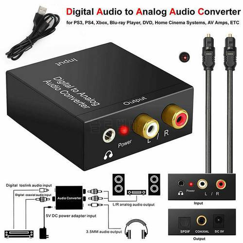 Optical Coaxial Toslink Digital To Analog Audio Converter Adapter RCA 3.5mm L/R