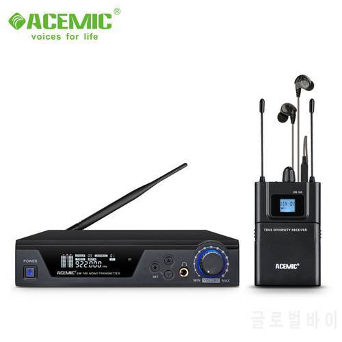 ACEMIC EM-100 Wireless in Ear Monitor System UHF Pro Audio 2 Channels 4 Receivers Bodypacks Monitoring with LCD Display
