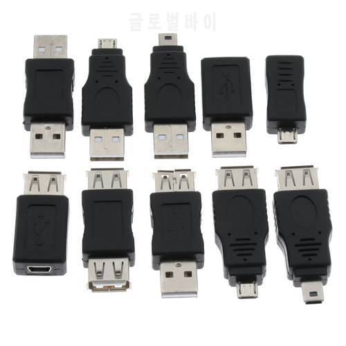 10Pcs OTG 5 Pin F/M Changer Adapter Converter, USB Male To Female Micro Mini Plug For Tablet PC Mobile Phone Laptop
