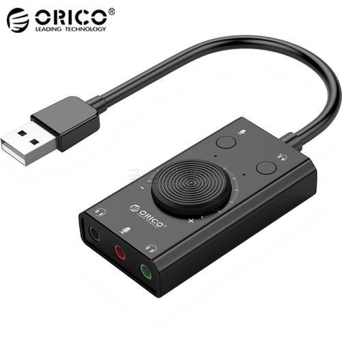 ORICO External USB Sound Card Microphone Headset Audio 3.5mm Jack 3 Port Output Adapter Volume Adjustable for Windows Mac Linux