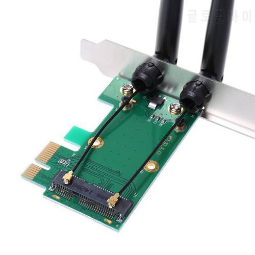 Wireless Card WiFi Mini PCI-E Express to PCI-E Adapter 2 Antenna External PC shipping