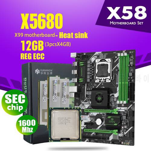 HUANANZHI X58 motherboard LGA1366 combos X5680 CPU 3pcs x 4GB = 12GB DDR3 RAM 1600Mhz PC3 12800R RAM heat sink