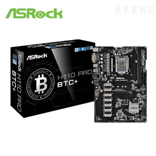 13PCI-E BTC For ASRock H110 PRO BTC+ 1151 NEW Motherboard DDR4 SATA3, 1 M.2 (SATA3) DVI Video Output Supports 13 Graphics Cards