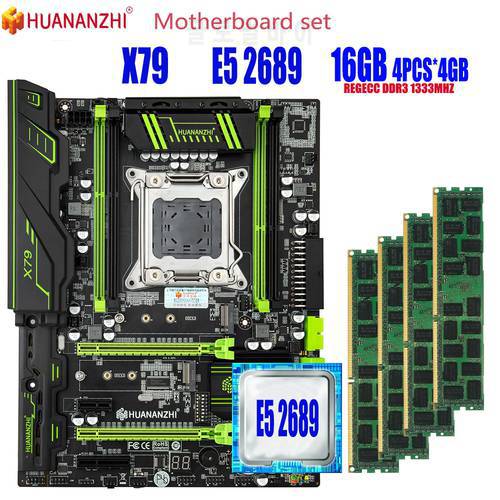 HUANANZHI GREEN 2.49 LGA2011 motherboard set with Xeon E5 2689 4x4GB=16GB 10600R 1333MHZ DDR3 ECC REG memory
