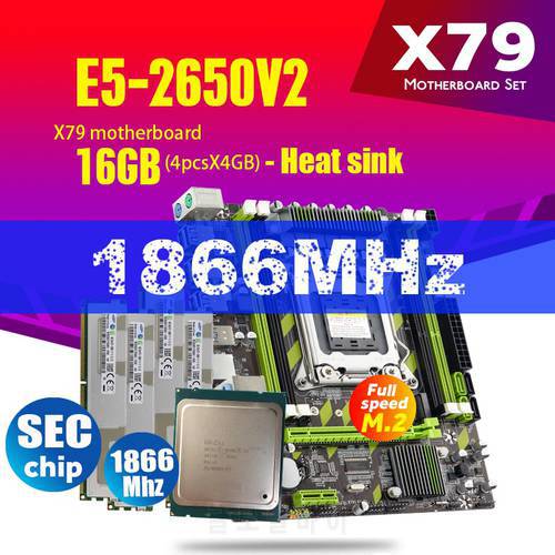Atermiter X79 Motherboard with XEON E5 2670 V2 2* 8GB = 16GB DDR3 1600 REG ECC RAM Memory Combo Kit Set NVME SATA Server