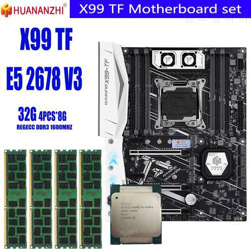 HUANANZHI TF LGA2011-3 motherboard set with Xeon E5 2678 V3 4pcsx8GB=32GB 1600MHz 12800R DDR3 ECC REG memory