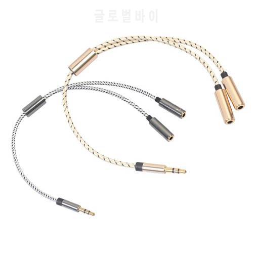 3.5 MM Jack Nylon Weave Audio Aux Cable Stereo Extension Headphone Splitter Female Microphone Spliter Gold Plated Adapter