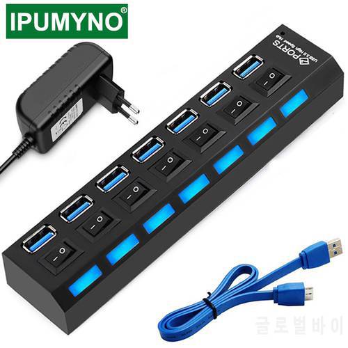USB HUB 3.0 2.0 Multi 4 7 USB Port Splitter With Power Adapter For PC Computer Notebook Laptops Accessories Multiple Usb Hab