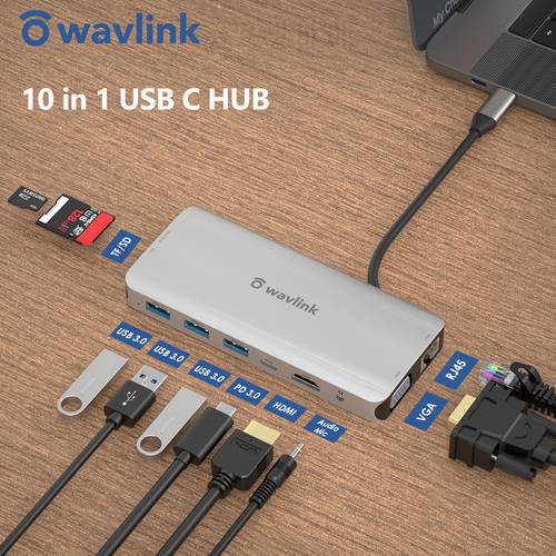 USB C HUB to HDMIport VGA RJ45 Audio SD Card Mini USB 3.1 Adapter 10 in 1 USB C to USB 3.0 Dock Power Delivery for MacBook Pro