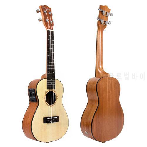 Kmise Concert Ukulele Electric Acoustic Solid Spruce Ukelele 23 Inch 18 Frets Uke 4 String Hawaii Guitar