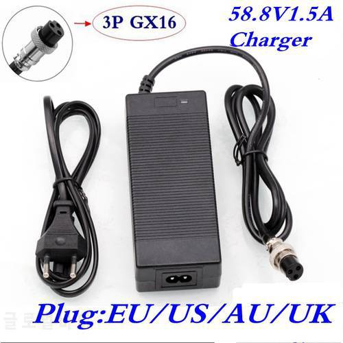 58.8v 2A Li-ion Battery Charger Electric Scooter Ebike Wheelchair Charger Golf Cart Charger 3 Pin-GX16 12.44MM 100-240V AC