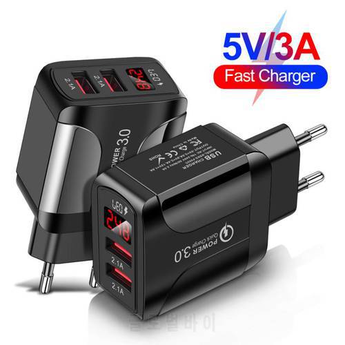 2 Ports Charger With Digital Display 2.4A USB Plug Travel Wall Charger Quick Charge Fast Charging Mobile Phone Charger Dropship