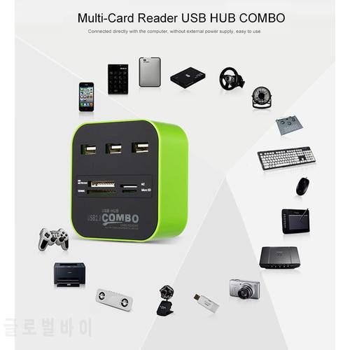 Port USB HUB Card Reader Multi USB Splitter 7 in 1 Support Micro TF SD M2 MS SDHC MMC Card USB Hub 2.0 for PC Laptop