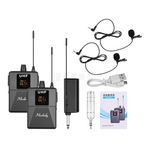 Muslady UHF Wireless Microphone System with Microphone Body-pack Transmitter and Receiver 6.35mm Plug with 3.5mm