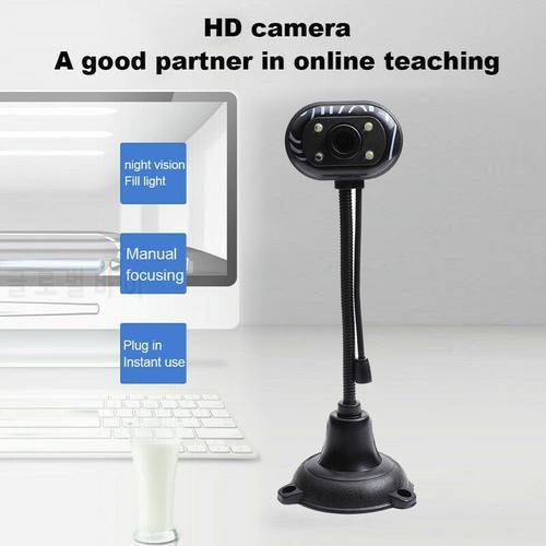 4-LED HD Computer Webcam With Microphone For Desktop Laptop Computer Camera USB Web Camera Built-In Sound-absorbing Video WebCam