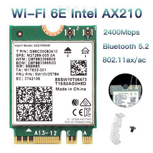 3000Mbps WiFi 6E Intel AX210 Bluetooth 5.2 NGFF M.2 Wireless WiFi 6 Card 802.11AX AX210NGW 2.4G/5GHz 6dbi Antennas For Windows10