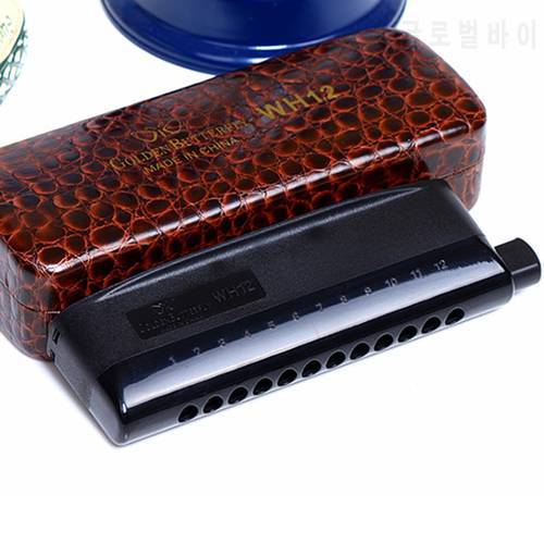 GOLDEN BUTTERFLY 12 Hole Chromatic Harmonica High Quality Professional Black Wind Musical Instrument Mouth Organ Gifts