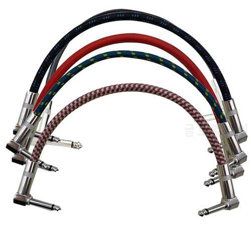 30cm Braided Instrument Guitar Cable Patch Cords Lines Effect Lead Right Angle 6.35 Audio Cables