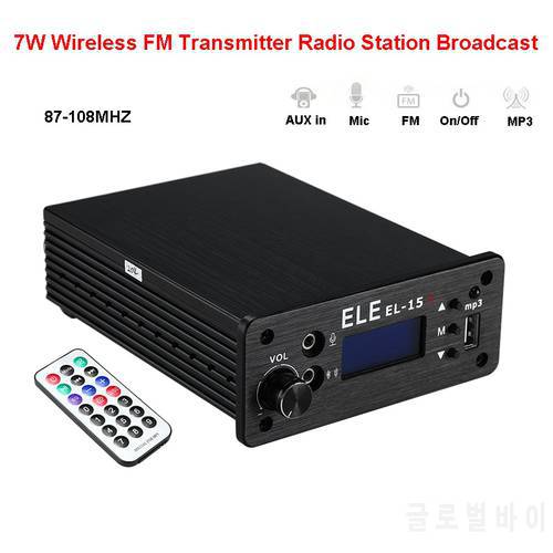 7W/1.5W PLL FM Transmitter Radio Stereo MP3 Wireless Broadcast FM remote control 76-108MHZ