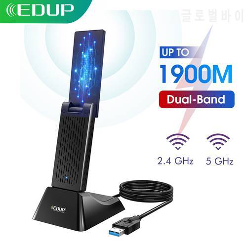 EDUP 1900Mbps USB 3.0 WIFI Adapter Dual Band 2.4Ghz/5Ghz Wifi Long Range Receiver Antenna for Laptop Desktop
