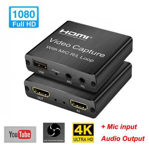 HD 1080P 4K HDMI Video Capture Card HDMI To USB 2.0 Video Capture Board Game Record Live Streaming Broadcast Local Loop Out mic