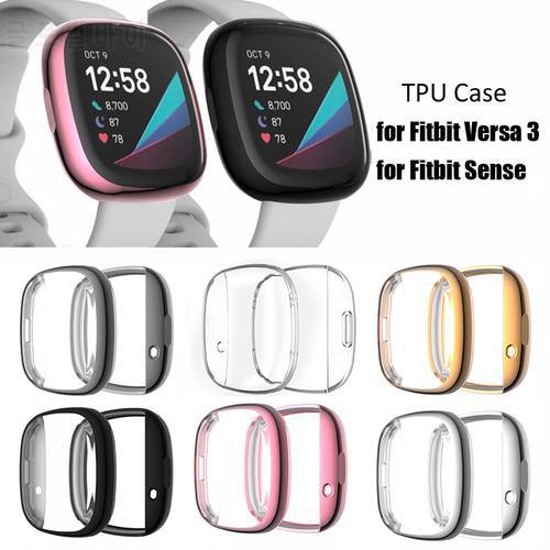 For Fitbit Versa 3 Protective Case Soft TPU Full Cover Screen Protector Bumper Shell for Fitbit Versa 3/Sense Smart Watch Band