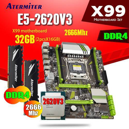 HUANANZHI Intel Xeon E5 2620 V3 F8 Motherboard Set DDR4 LGA2011-3 and 2011 16GB = 8GB *2pcs 3200MHz Memory ECC NVME SATA3
