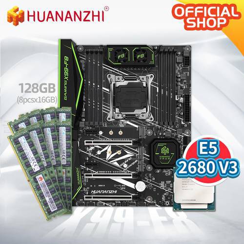 HUANANZHI F8 LGA 2011-3 Motherboard with Intel XEON E5 2680 V3 with 8*16G DDR4 RECC memory combo kit set NVME SATA USB 3.0