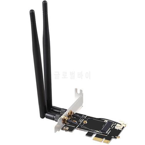 6DBi M.2 To PCI Express Wireless Adapter Converter with 2x Antenna NGFF M.2 WiFi Bluetooth Card For Intel AX210 AX200 9260