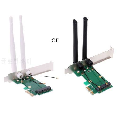 Wireless Network Card WiFi Mini PCI-E Express to PCI-E Adapter 2 Antenna External PC Network Cards