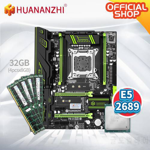 HUANANZHI GREEN 2.49 LGA 2011 motherboard with Intel XEON E5 2689 with 4*8GB DDR3 RECC memory combo kit set ATX SATA USB3.0 NVME
