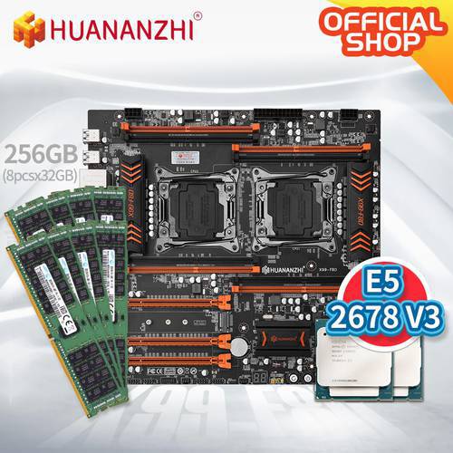 HUANANZHI F8D LGA 2011-3 Motherboard with Intel XEON E5 2678 V3*2 with 8*32GB DDR4 RECC memory combo kit NVME USB