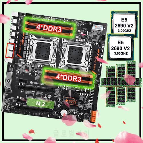 HUANANZHI X79-8D Dual CPU Socket Motherboard Bundle 2 Processors Xeon E5 2690 V2 Big Brand RAM 64G(4*16G) 1866 RECC Best Combos