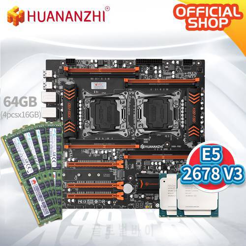 HUANANZHI X99 F8D X99 Motherboard Intel Dual with Intel XEON E5 2678 V3*2 with 4*16GB DDR4 RECC memory combo kit NVME USB 3.0