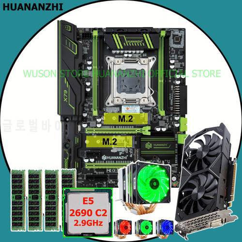 HUANANZHI X79 Super Motherboard Dual M.2 SSD Slot Video Card GTX1050Ti 4G Xeon E5 2690 2.9GHz 6 Tubes CPU Cooler (4*4G)16G RAM