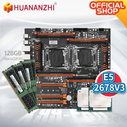 HUANANZHI F8D LGA 2011-3 Motherboard Intel Dual with Intel XEON E5 2678 V3*2 with 4*32GB DDR4 RECC memory combo kit NVME USB