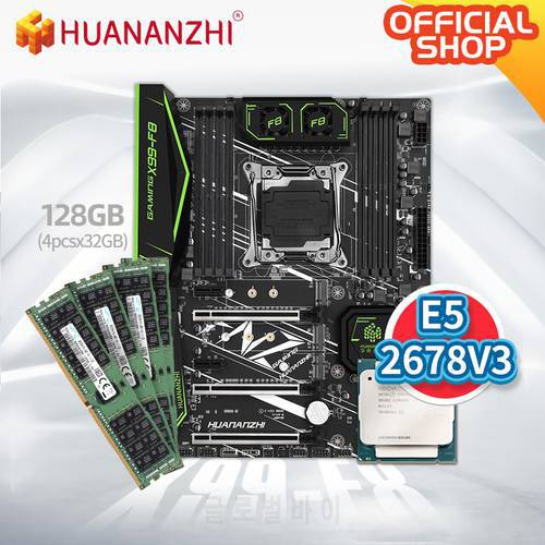 HUANANZHI F8 LGA 2011-3 Motherboard with Intel XEON E5 2678 V3 with 4*32G DDR4 RECC memory combo kit set SATA USB