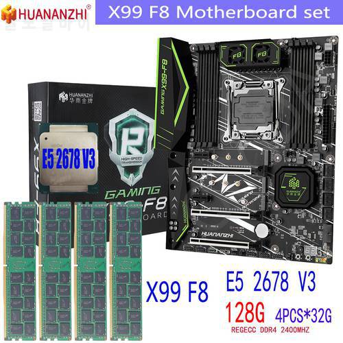 HUANANZHI F8 LGA2011-3 motherboard Set Intel Xeon E5 2678 V3 CPU DDR4 128GB = 32GB * 4pcs 3200MHz Memory